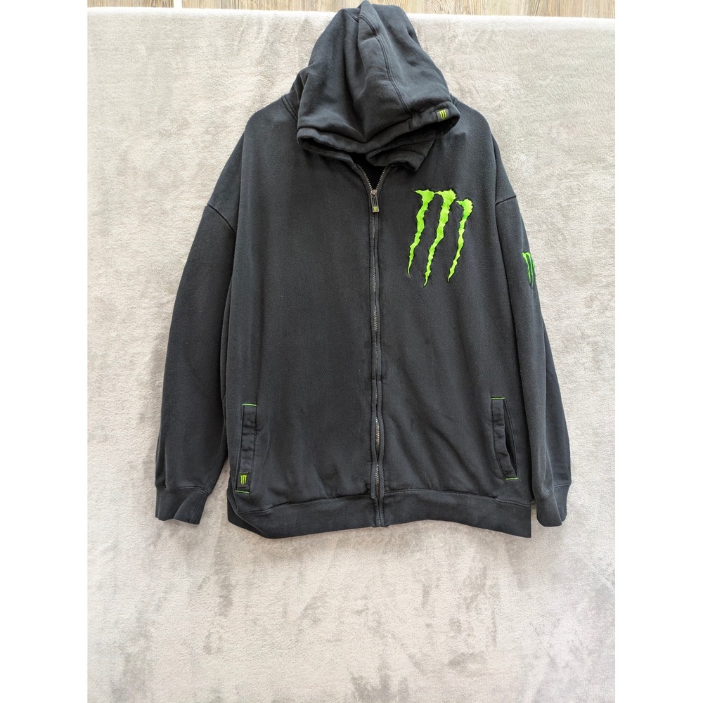 Streetwear Monster Energy Zip Up Hoodie Mens XXL Black Embroidered Logo